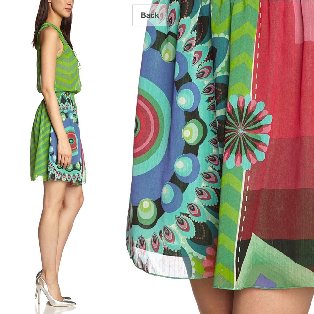 DESIGUAL | Damen Kleid Dress In Green w/ Designs - Picture 7 of 8